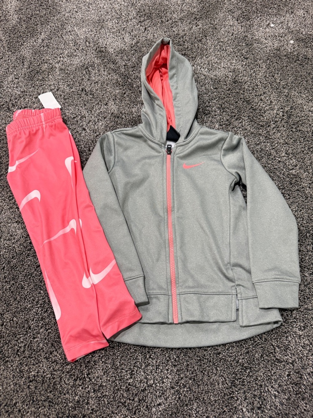 Nike Girls Gray Hoodie with Pink Zip & Pink Logo Leggings